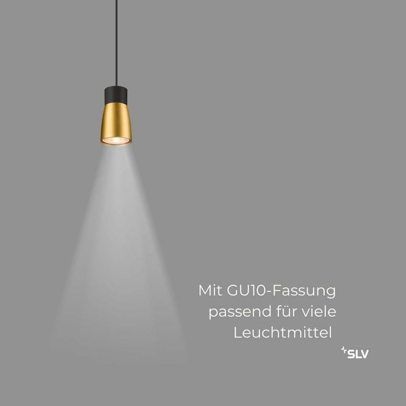 SLV 1008263 PURI 2.0 Dome, 1~ Pendelleuchte, GU10, Pendellänge 200 cm, 1x max. 6 W, schwarz / gold
