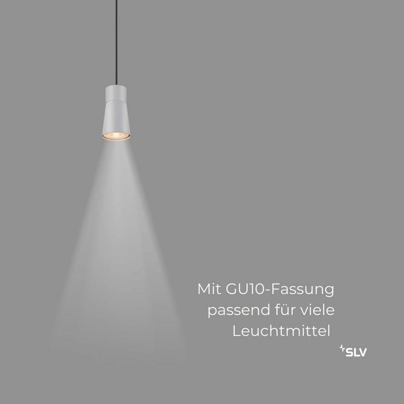 SLV 1008261 PURI 2.0 Cone, 1~ Pendelleuchte, GU10, Pendellänge 200 cm, 1x max. 6 W, grau