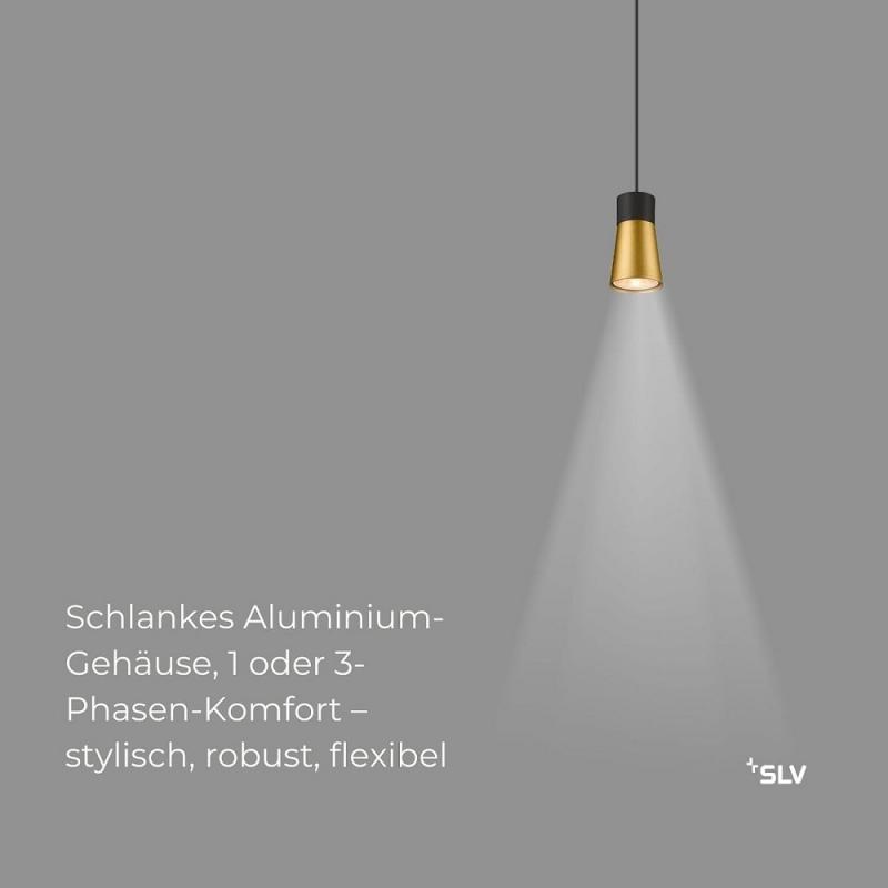 SLV 1008259 PURI 2.0 Cone, 1~ Pendelleuchte, GU10, Pendellänge 200 cm, 1x max. 6 W, schwarz / gold