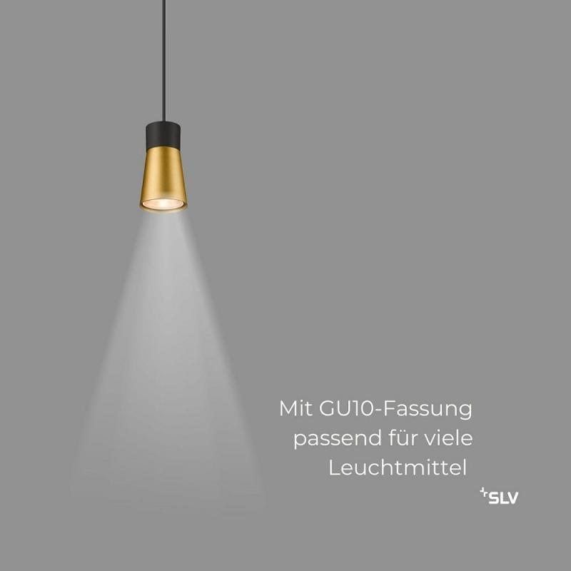 SLV 1008259 PURI 2.0 Cone, 1~ Pendelleuchte, GU10, Pendellänge 200 cm, 1x max. 6 W, schwarz / gold