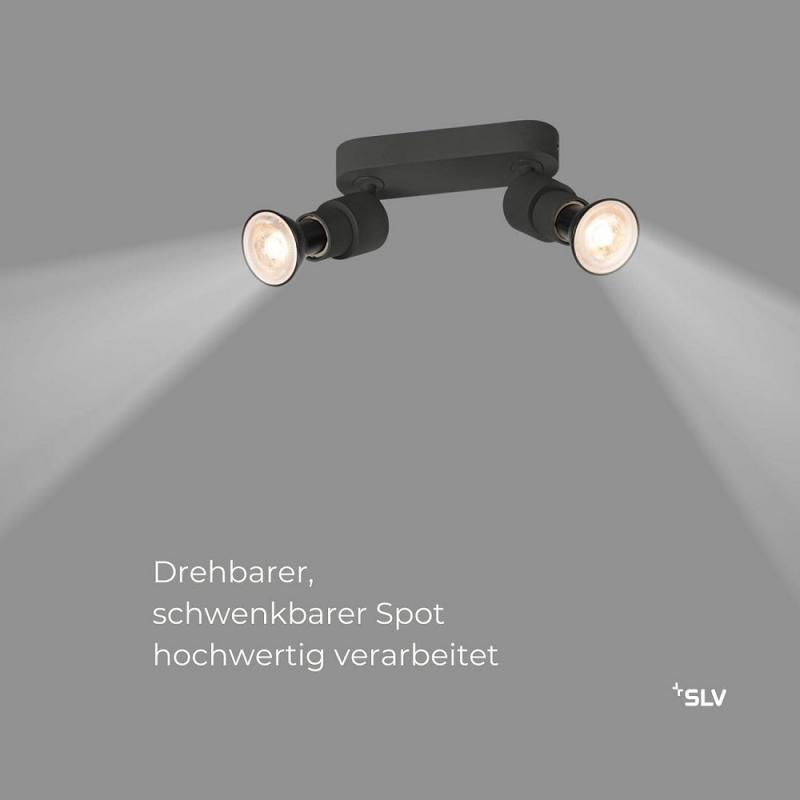 SLV 1008241 PURI 2.0 Basic, Wand- und Deckenaufbauleuchte, 2 x max. 6 W GU10, schwarz