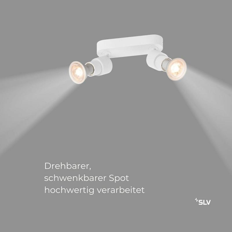 SLV 1008240 PURI 2.0 Basic, Wand- und Deckenaufbauleuchte, 2 x max. 6 W GU10, weiß