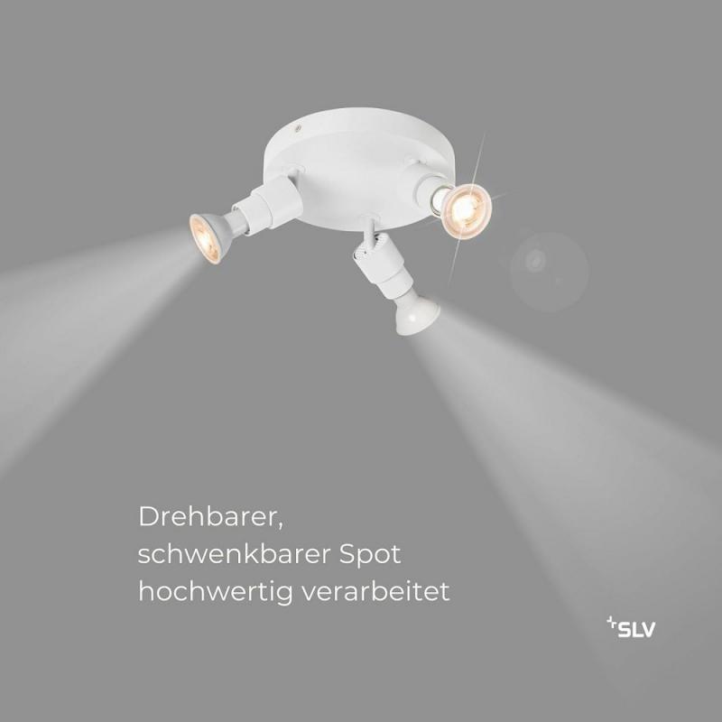 SLV 1008236 PURI 2.0 Basic, Wand- und Deckenaufbauleuchte, rund, 3 x max. 6 W GU10, weiß