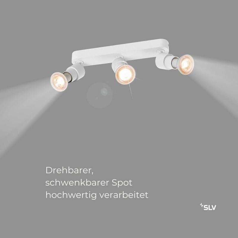 SLV 1008234 PURI 2.0 Basic, Wand- und Deckenaufbauleuchte, long, rund, 3 x max. 6 W GU10, weiß
