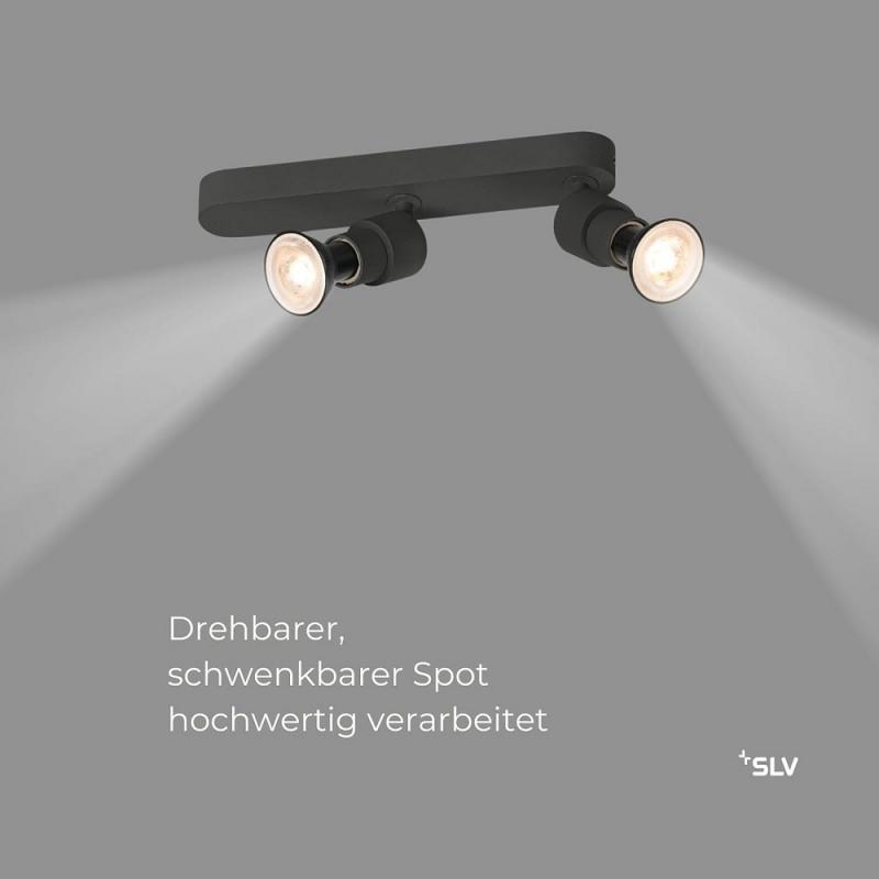 SLV 1008233 PURI 2.0 Basic, Wand- und Deckenaufbauleuchte, asymmetrisch, rund, 2 x max. 6 W GU10, schwarz