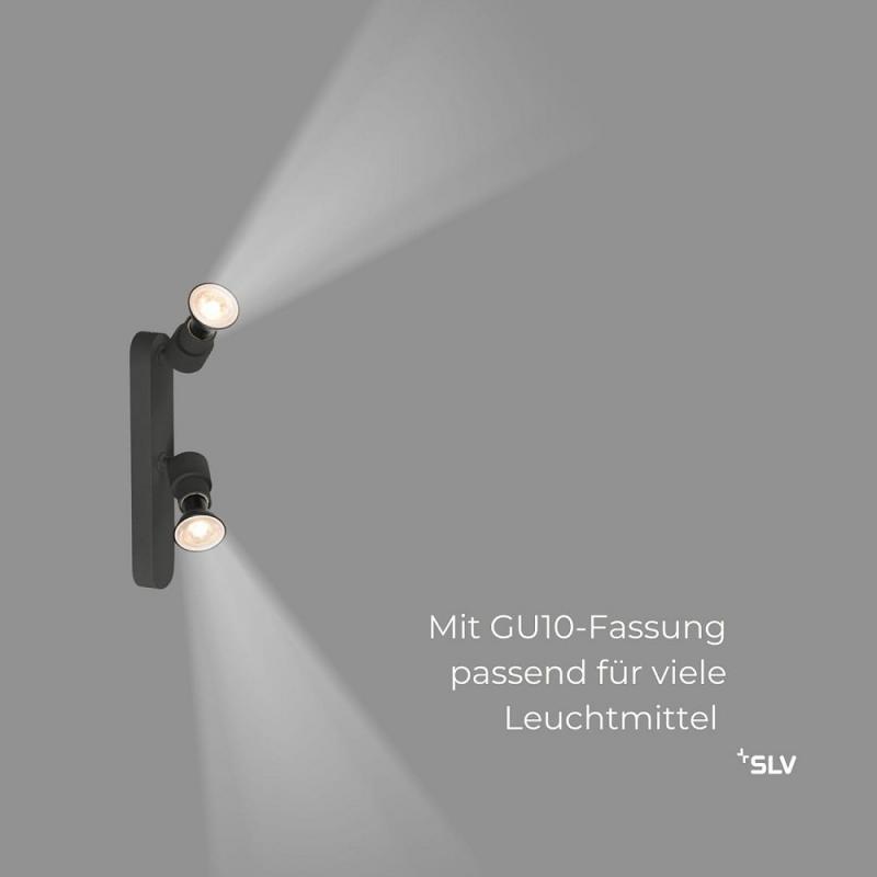 SLV 1008233 PURI 2.0 Basic, Wand- und Deckenaufbauleuchte, asymmetrisch, rund, 2 x max. 6 W GU10, schwarz