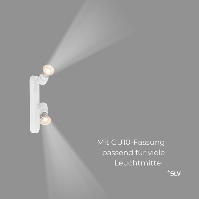 SLV 1008232 PURI 2.0 Basic, Wand- und Deckenaufbauleuchte, asymmetrisch, rund, 2 x max. 6 W GU10, weiß