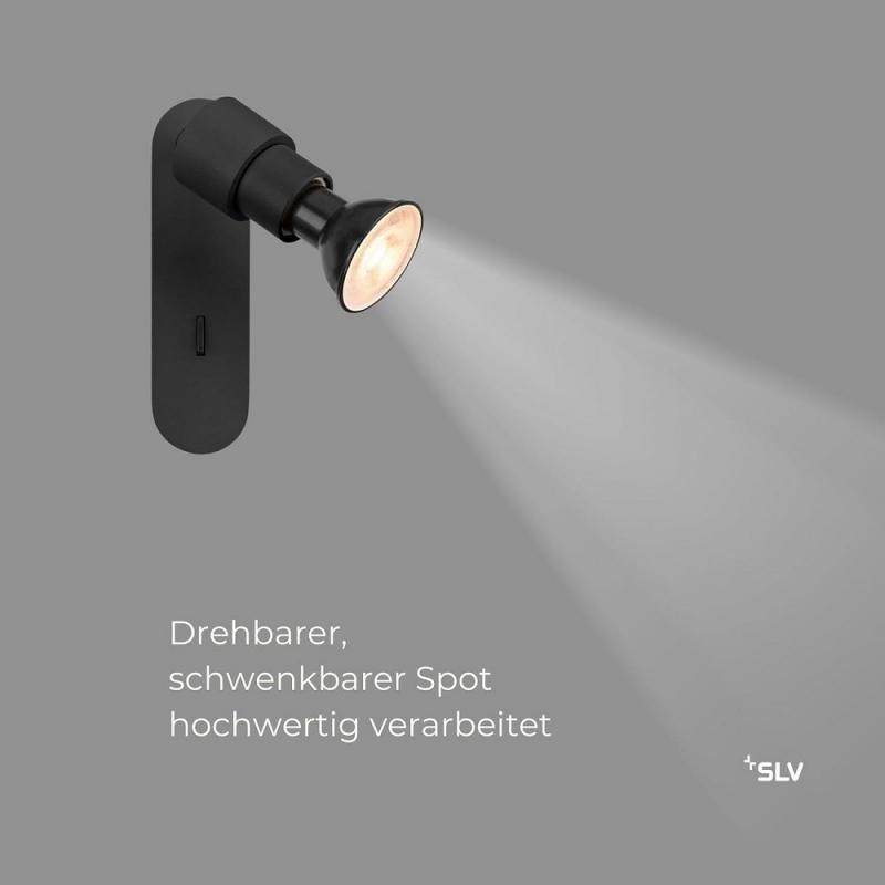 SLV 1008231 PURI 2.0 Basic, Wand- und Deckenaufbauleuchte, Schalter, rund, 1x max. 6 W GU10, schwarz