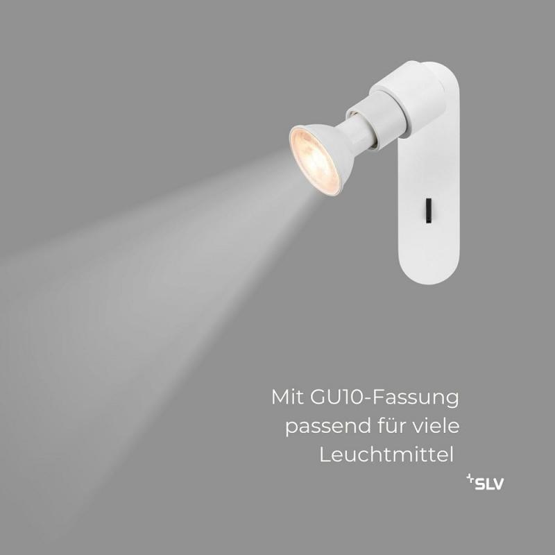 SLV 1008230 PURI 2.0 Basic, Wand- und Deckenaufbauleuchte, Schalter, rund, 1x max. 6 W GU10, weiß