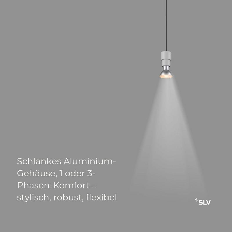 SLV 1008212 PURI 2.0 Basic, 3~ Pendelleuchte, GU10, Pendellänge 200 cm, 1x max. 6 W, grau