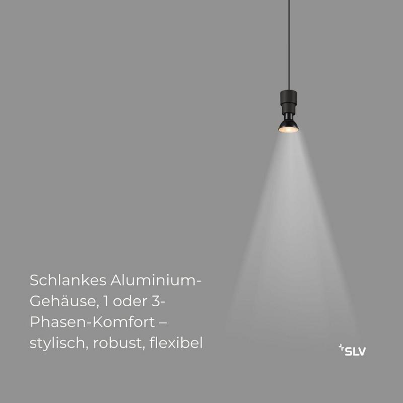 SLV 1008210 PURI 2.0 Basic, 3~ Pendelleuchte, GU10, Pendellänge 200 cm, 1x max. 6 W, schwarz