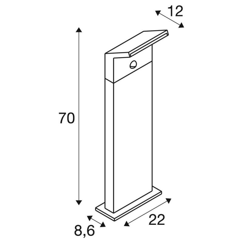 SLV 1008727 ORDI II, POLE 70, SENSOR, Outdoor Stehleuchte, eckig, 2200/3000 K, IP54, schwarz