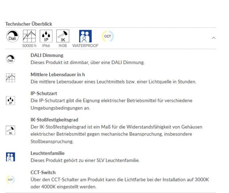 SLV 1010837 WATERPROOF V 600 28 830/840/850 ML DALI IP66 – 12W LED Feuchtraumleuchte 600mm 3000–5000K IK08