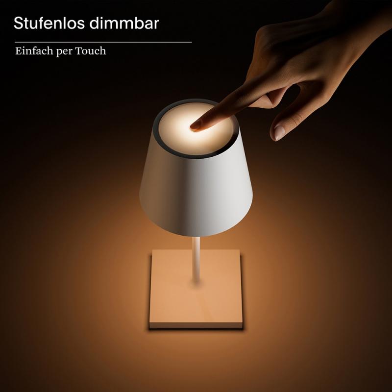 Sigor Mini Akku-Tischleuchte NUINDIE rund silber dimmbar 25cm IP54 In- & Outdoor