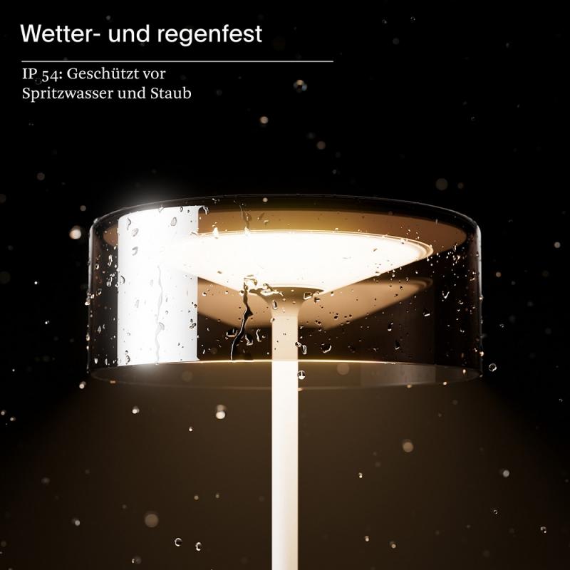 Sigor Akku-Glasleuchte Numotion in Schneeweiß mit FlexMood 2200K/2700K 265mm IP54 In- & Outdoor