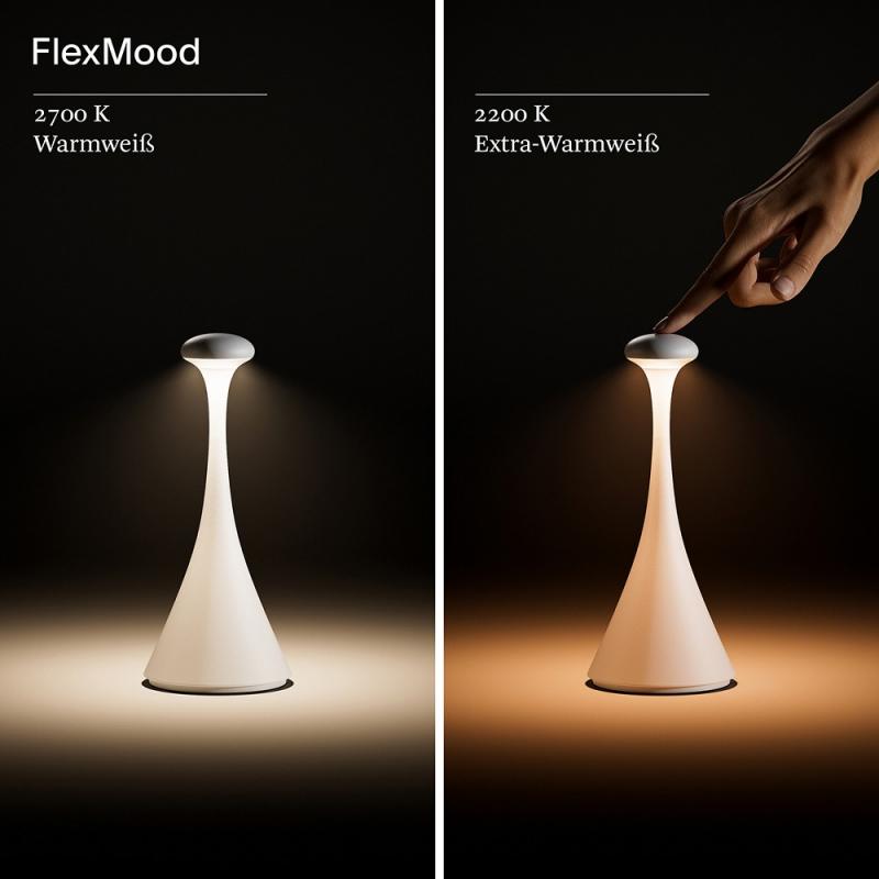 Sigor Akku-Tischleuchte Nudrop mini 21cm rund graphitgrau dimmbar Flex-Mood 2200K/2700K IP54 In- & Outdoor