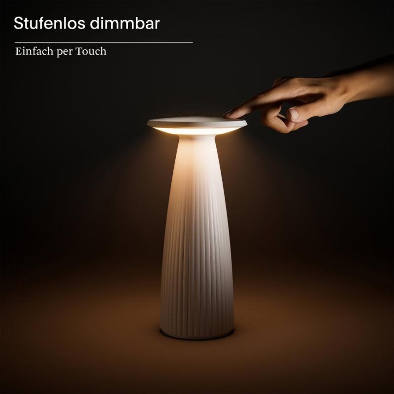 Sigor Akku-Tischleuchte Nuflair rund nebelgrau dimmbar IP54 In- & Outdoor
