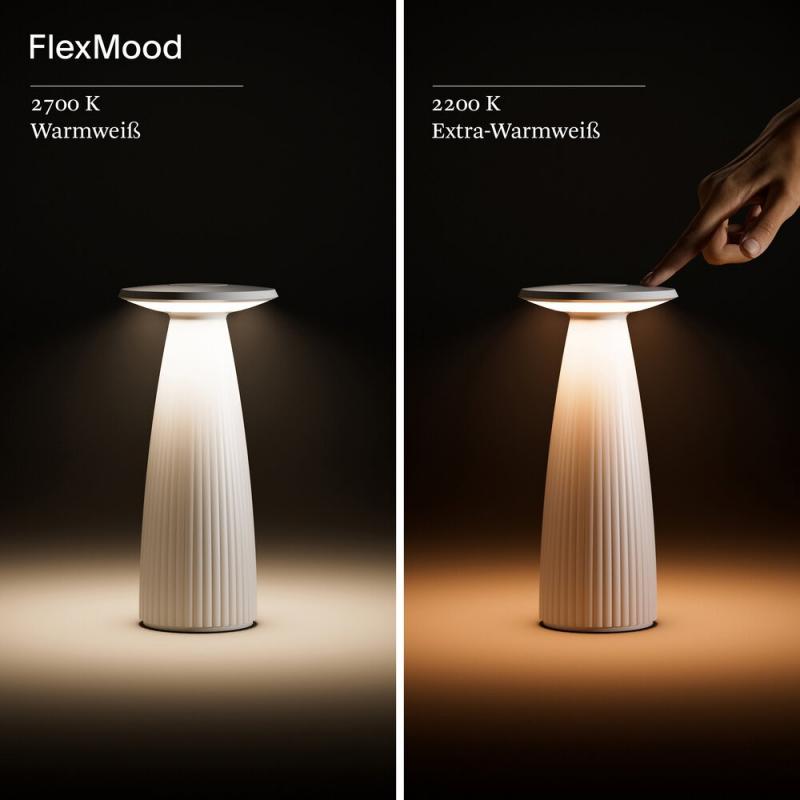 Sigor Akku-Tischleuchte Nuflair rund dünenbeige dimmbar IP54 In- & Outdoor