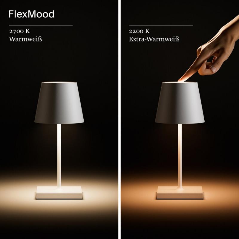 Sigor Akku-Tischleuchte Nuindie mini USB-C bronzefarben 2,2W FlexMood 2200K/2700K IP54 168/197lm Ra85