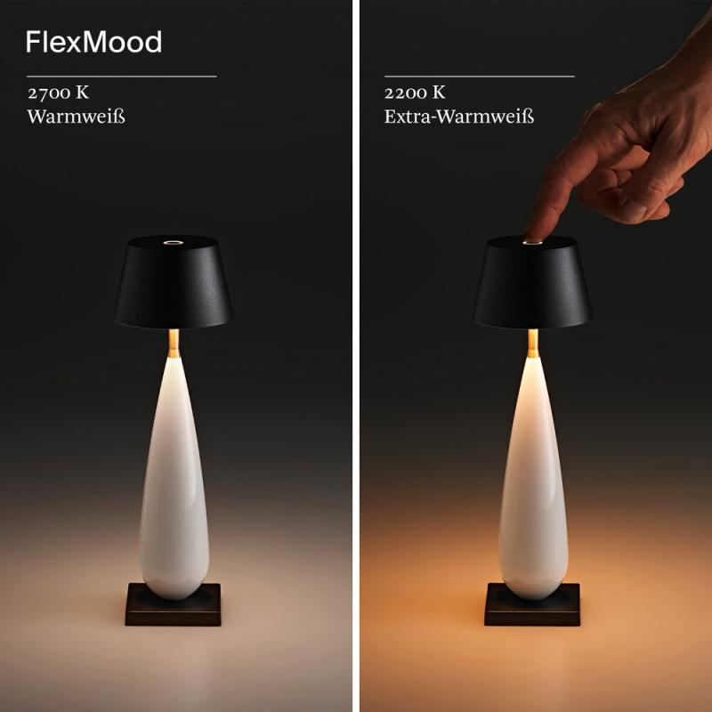Akku-Tischleuchte Thala 220mm keramikweiß/schwarz 2,3W Flex-Mood 2200K/2700K IP65 Ra80 dimmbar