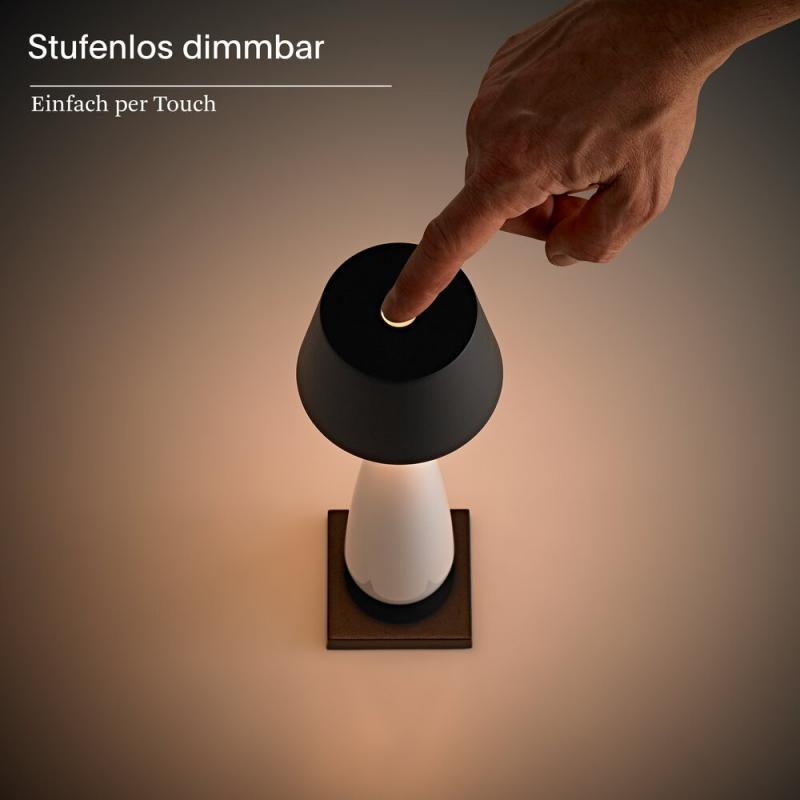 Akku-Tischleuchte Thala 220mm keramikweiß/schwarz 2,3W Flex-Mood 2200K/2700K IP65 Ra80 dimmbar
