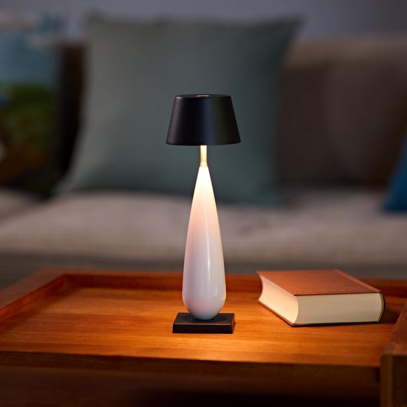 Akku-Tischleuchte Thala 220mm keramikweiß/schwarz 2,3W Flex-Mood 2200K/2700K IP65 Ra80 dimmbar