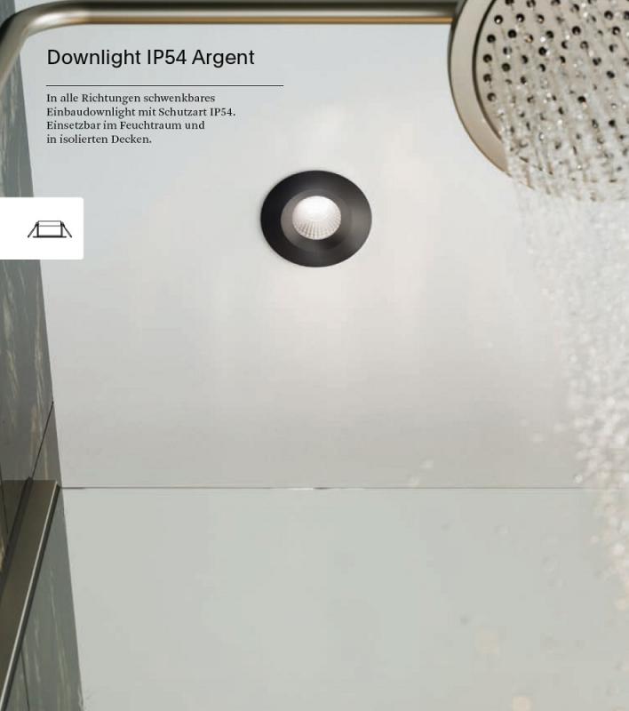 Sigor Einbauleuchte Argent IP54 BM68/83mm schwarz IP54 8W 3000-2000K 36° 430lm Ra90 360° schwenkbar - Dim-To-Warm