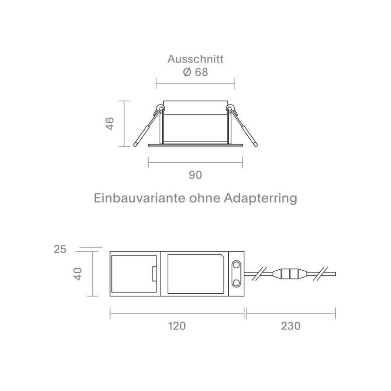 Sigor Einbauleuchte Argent IP54 BM68/83mm schwarz IP54 8W 3000K 36° 580lm Ra90 dim 360° schwenkbar Dim-To-Warm