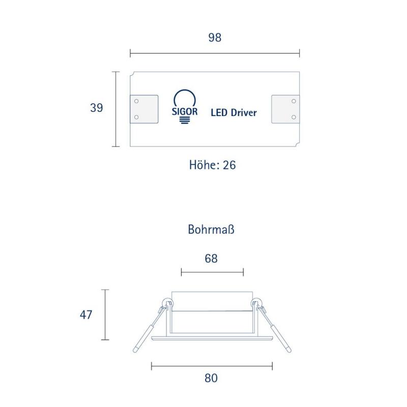 Sigor Einbauleuchte ARGENT 80mm weiß 6W 2700K IP44 36° 390lm Ra93 dim schwenkbar