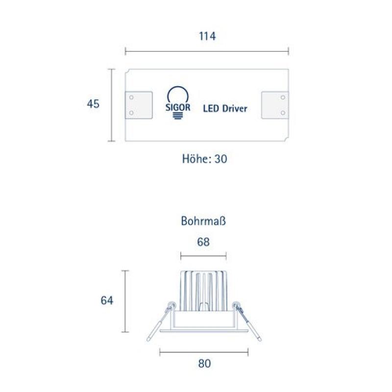Sigor Einbauleuchte ARGENT 80mm weiß 9W 2700K IP44 36° 600lm Ra93 dim schwenkbar