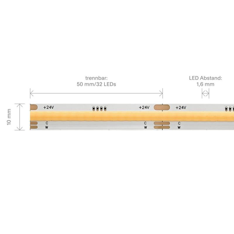 Sigor 15W/m COB TW LED-Streifen 2700K+4000K 5m 640 LED/m IP00 24V 713+680lm/m RA90