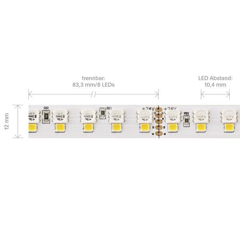 Sigor 24W/m RGB+W LED-Streifen RGB+3000K 5m RGB+3000K 192LED/m IP00 24V 1853lm/m RA90