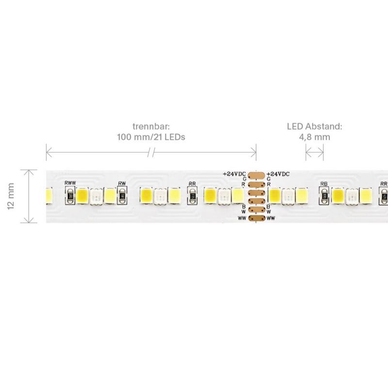 Sigor 20W/m RGB/TW LED-Streifen RGB/2300+6500K 5m 210 LED/m IP20 24V 1662lm RA80 WH