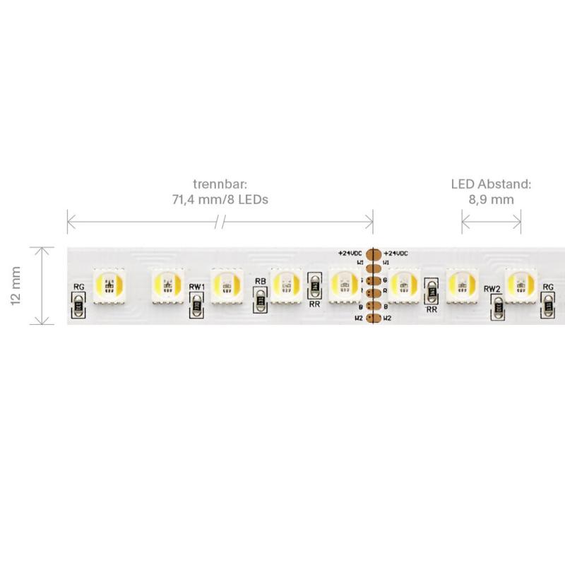 Sigor 32W/m RGB/TW LED-Streifen RGB/2300+6500K 5m 112 LED/m IP20 24V 2282lm RA80 WH