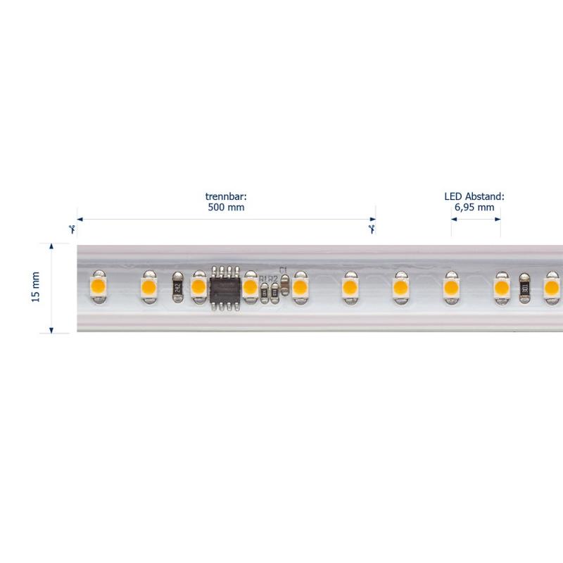 50 Meter Außen LED-Streifen IP65 8W 230V 560lm Ra90 neutralweiß 4000K