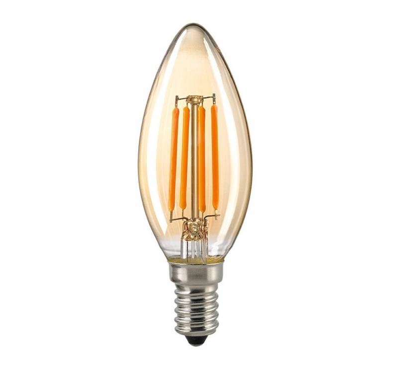 SIGOR LED Filament Kerzenlampe E14 4W 410lm 2500K Gold dimmbar ersetzt 36W