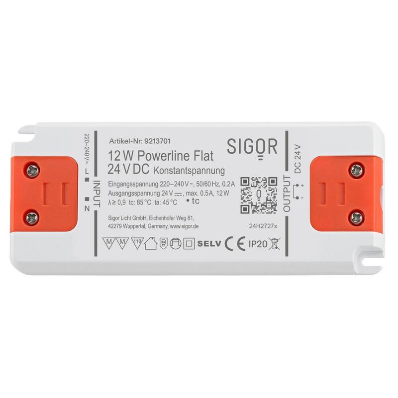 Sigor Powerline Treiber Flat 12W 24VDC 127x50x12mm 0,5A IP20
