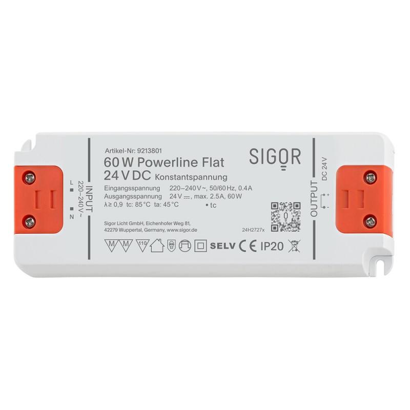 Sigor Powerline Treiber Flat 60W 24VDC 160x58x18mm 2,08A IP20