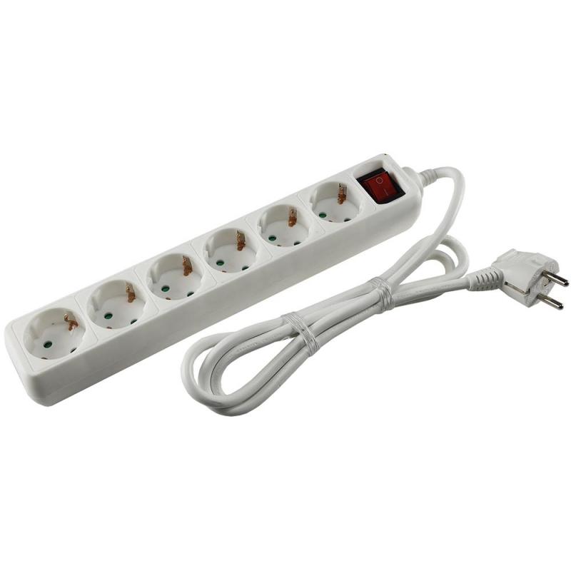 REV ChiliTec Schutzkontakt-Steckdosenleiste 6-fach 3600W, 1,4mKabel, mit Schalter, weiß