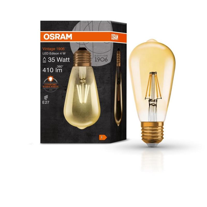 Osram E27 VINTAGE LED-Glühbirne in Kolbenform Gold-Filament 4W wie 35W extra warmweiß