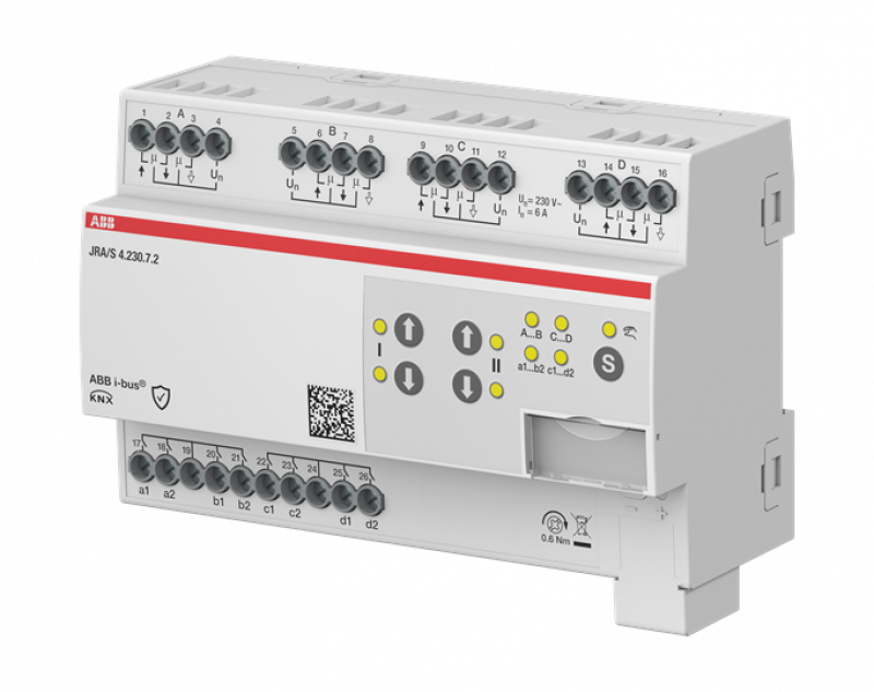 ABB JRA/S4.230.7.2 Jalousieaktor 4-fach 230V, auto. Fahrzeitermittlung, 3 End Pos., Binäreingänge manuelle Bedienung