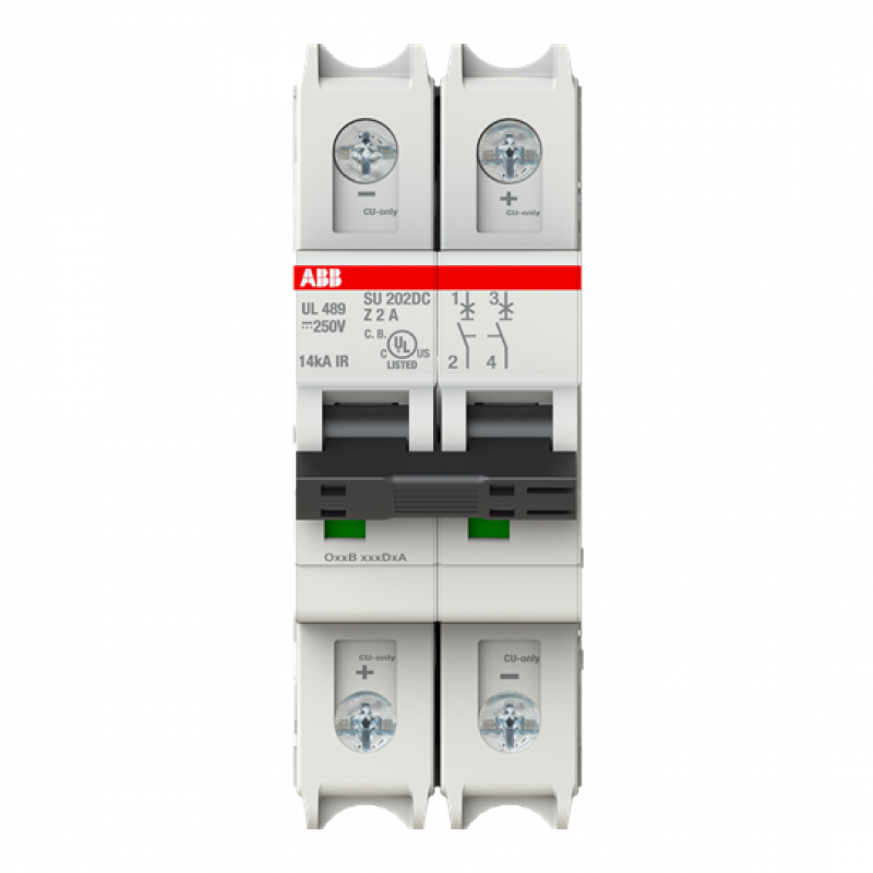 ABB SU202DC-Z2 Sicherungsautomat Z-Char., 14kA, 2A, 2P, UL489 für Gleichspannung bis 250 V DC