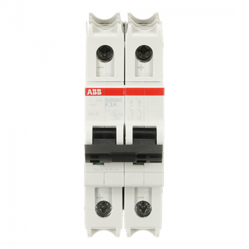 ABB SU202DC-K3 Sicherungsautomat K-Char., 14kA, 3A, 2P, UL489 für Gleichspannung bis 250 V DC