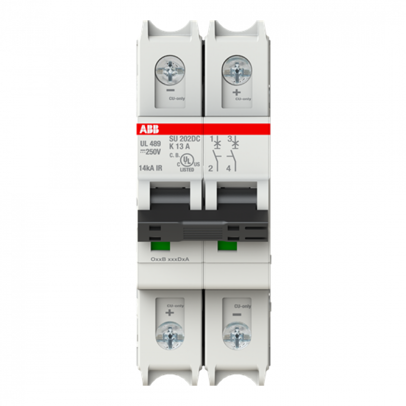 ABB SU202DC-K13 Sicherungsautomat K-Char., 14kA, 13A, 2P, UL489 für Gleichspannung bis 250 V DC
