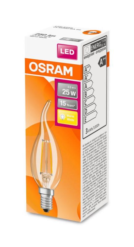 Aktion: Nur noch angezeigter Bestand verfügbar OSRAM LED Retrofit Classic BA 25 CL 2.8W 2700K E14 Kerze -