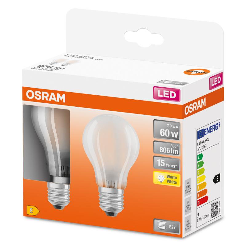 6 x 2er Pack OSRAM LED E27 Glühbirne matt 6,5W als 60W Ersatz warmweißes Licht