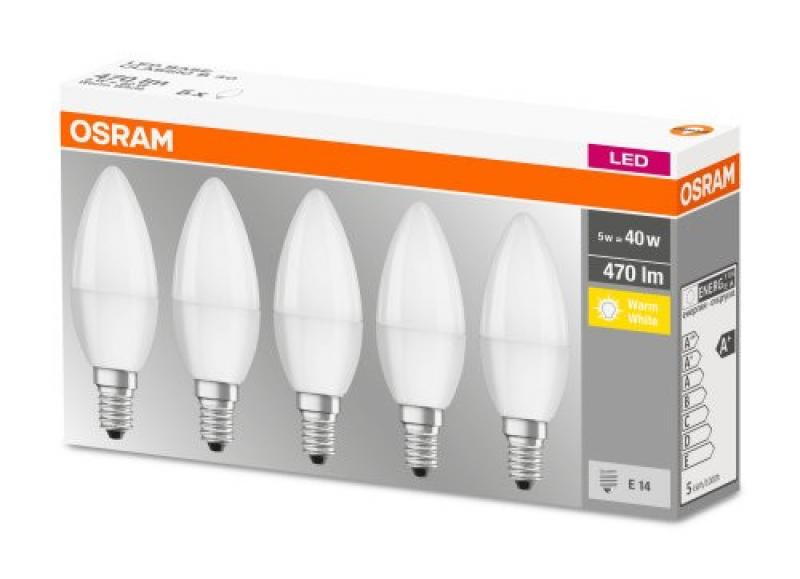 5er Pack Osram E14 Kerzenformiges Led Leuchtmittel Opalweiss Matt 5 7w 40w Warmweisses Licht 