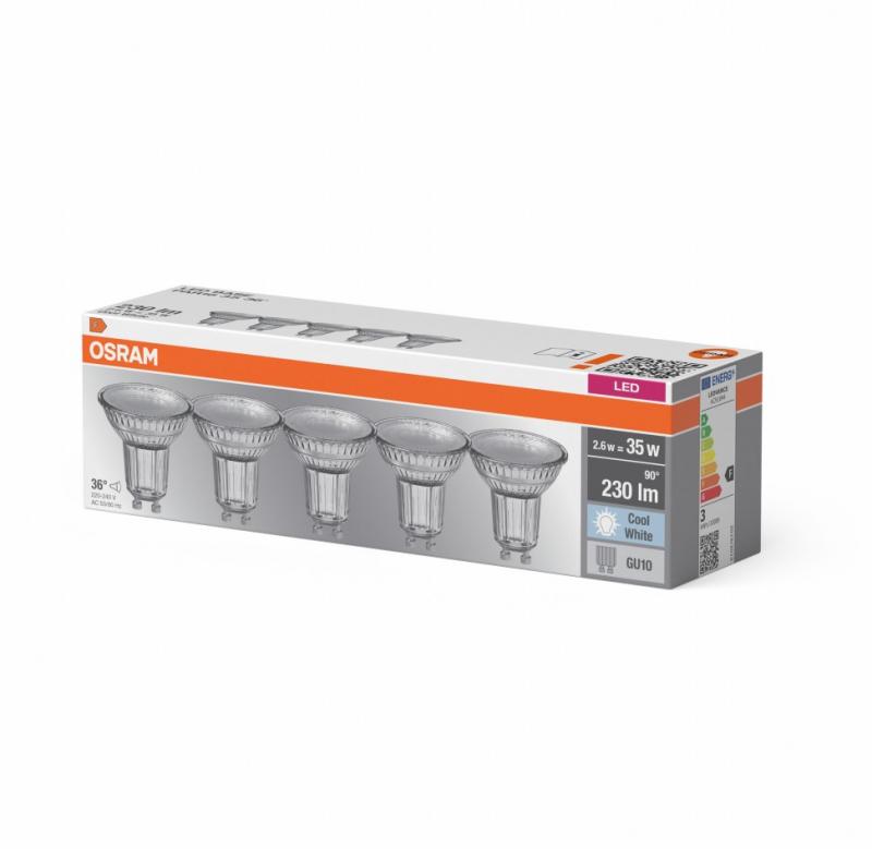 5er-PACK OSRAM LED GU10 Strahler PAR16 2,6W wie 35W neutralweisses Licht mit schmalem Lichtkegel 36° GLAS