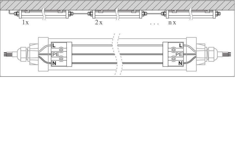 120cm LEDVANCE DampProof LED Compact 1200 23W 4000K 2800lm IP66  LED Feuchtraumleuchte -  Durchgangsverdrahtung