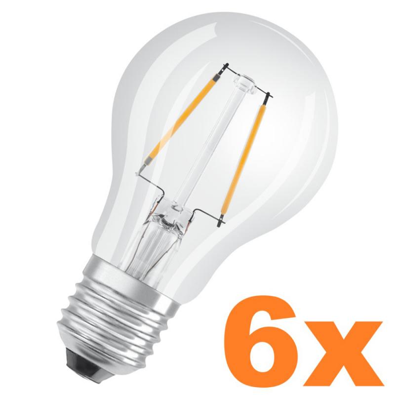 6er Vorteilspack OSRAM E27 LED Lampe SUPERSTAR FILAMENT KLAR Dimmbar 2,2W wie 25W 2700K warmweißes Licht